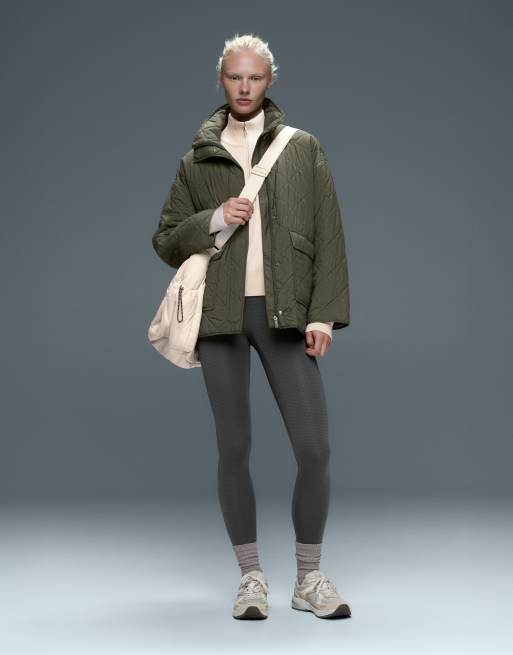 OYSHO legging longueur cheville taille haute à pied-de-poule gris, 2 de 6