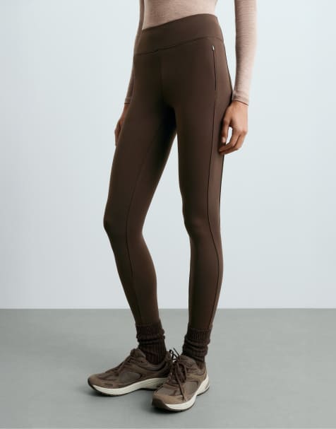 OYSHO legging longueur cheville taille haute chaud avec zips 70 cm marron - view 1