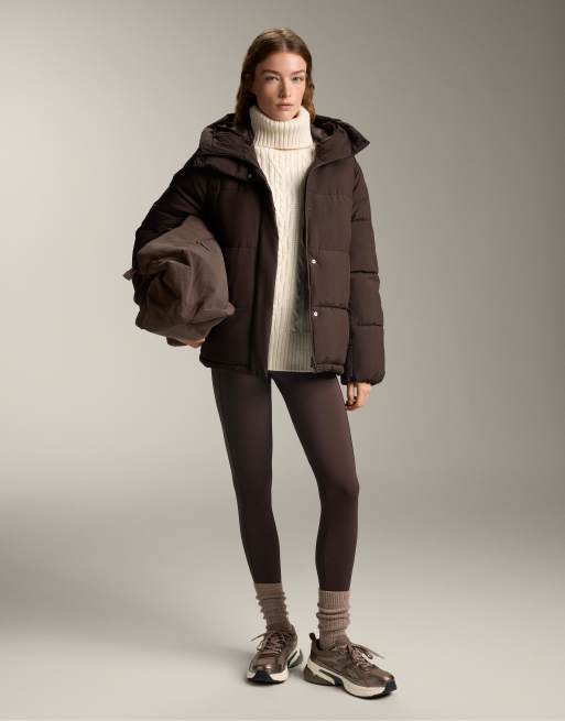 OYSHO - Legging taille haute chaud longueur cheville 70 cm avec poches - Marron, 4 de 4