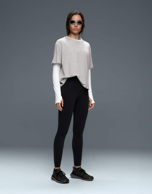 OYSHO - Leggings a compressione alla caviglia a vita alta da 65 cm nero mezzanotte con tasca, 2 di 7