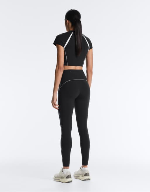 OYSHO - Leggings a compressione alla caviglia a vita alta riflettenti neri, 4 di 4