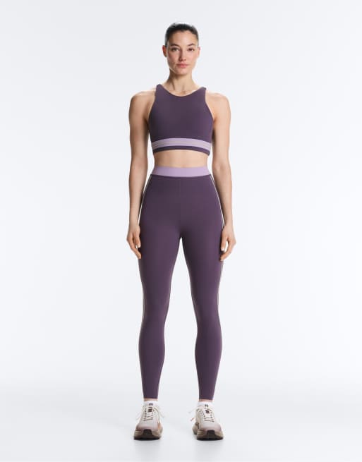 OYSHO - Leggings a compressione alla caviglia a vita alta viola slavato, 2 di 4