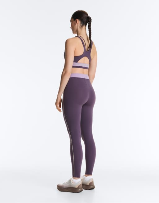 OYSHO - Leggings a compressione alla caviglia a vita alta viola slavato, 4 di 4