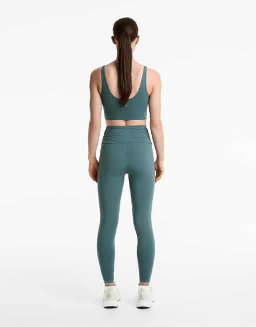 Oysho - Leggings leggeri verde petrolio slavato alla caviglia con fascia in vita a V