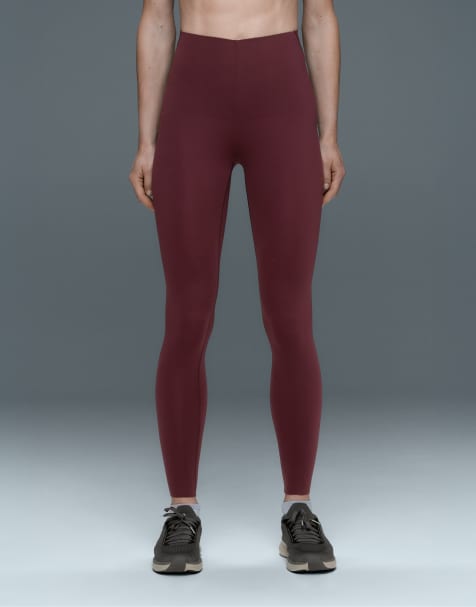 OYSHO leggings med hög midja, kompression och stöd för bålen i ankellängd, vinröd - view 1