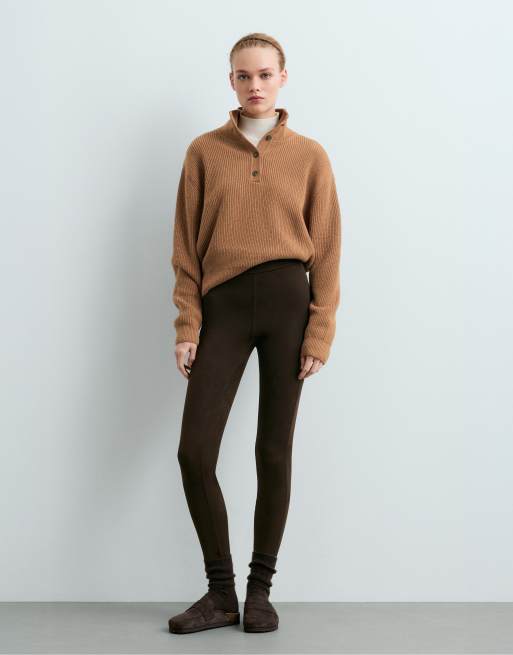 OYSHO Leggings med ruskindseffekt, ankellange, mørkebrun, 2 af 6