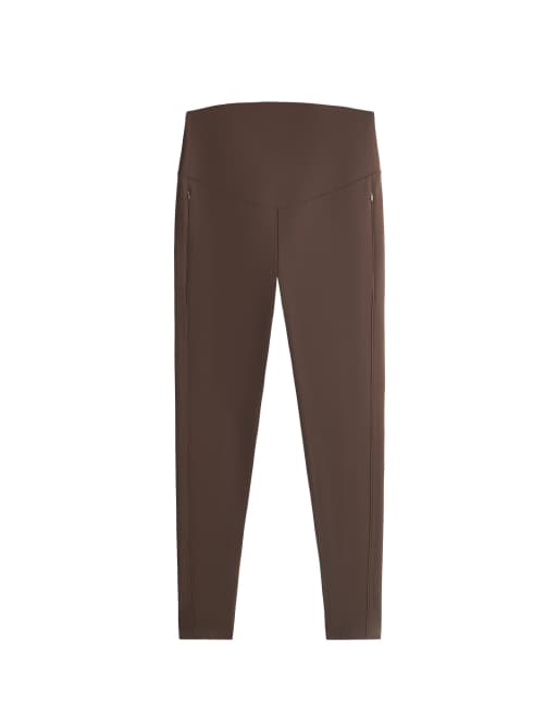 OYSHO leggings premaman caldi 65cm con zip marroni, 5 di 5