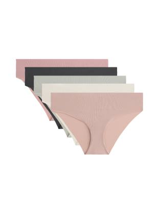 OYSHO - Leichte Hipster-Slips aus Polyamid-Mix in meliertem Anthrazit mit Laserschnitt, 5er-Pack-Grau