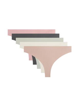 OYSHO - Leichte Tangas aus Polyamid-Mix in meliertem Anthrazit mit Laserschnitt, 5er-Pack-Grau