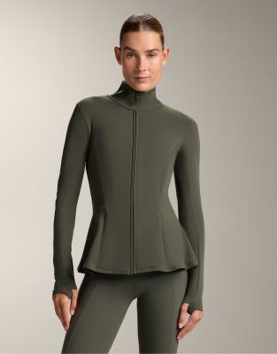 OYSHO - Leichte, warme Jacke aus Funktionsstoff in Grün mit Schößchen