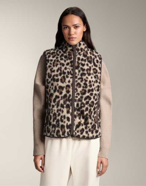 OYSHO Leopard faux-shearling gilet in sand melange - view 1