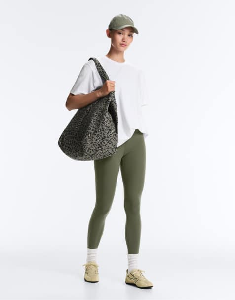 OYSHO Leopard print shopper bag in mid green - view 1