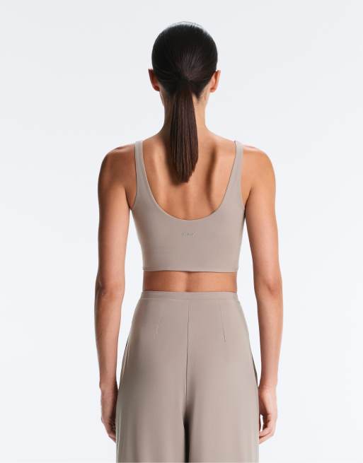 Oysho - Let tanktop i bleg gråbrun med krydsende stropper, 3 af 4