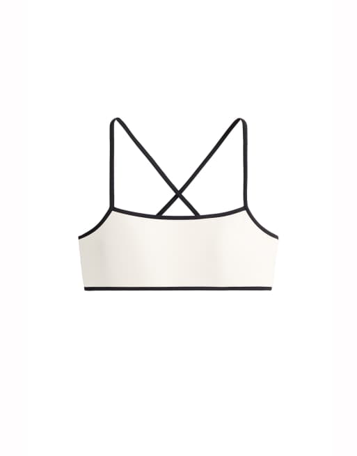 OYSHO Light-support comfortlux contrast sports bra in pale ecru, 6 of 6