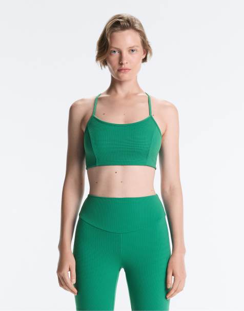 OYSHO Light-support piqué sports bra in green - view 1