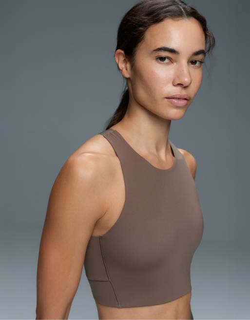 OYSHO Light touch crossover back tank top in brown, 3 of 5