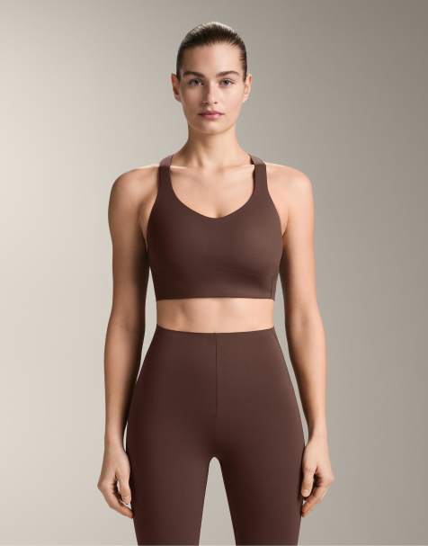 OYSHO Light touch medium-support crossover back bra in dark brown