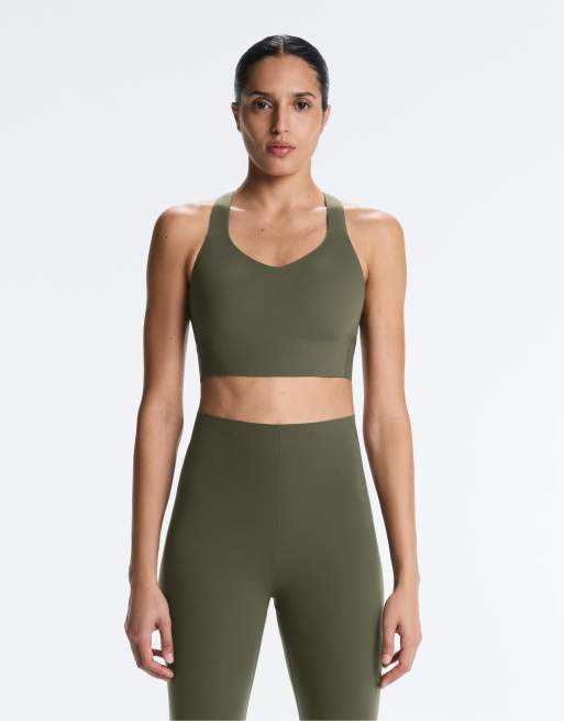 OYSHO Light touch medium-support crossover back bra in khaki, 2 of 4