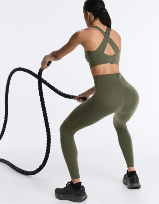 OYSHO Light touch medium-support crossover back bra in khaki, 3 of 4