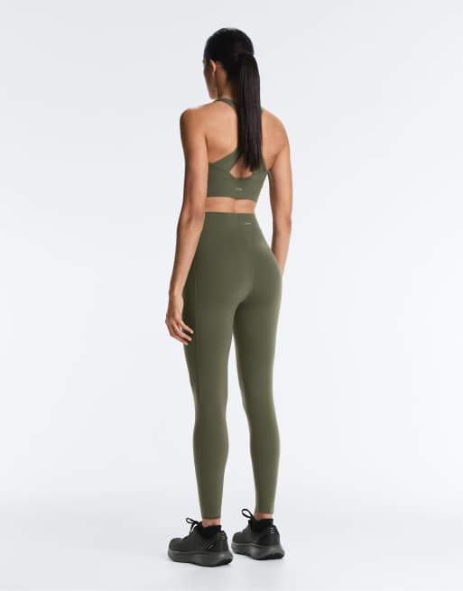 OYSHO Light touch medium-support crossover back bra in khaki, 4 of 4