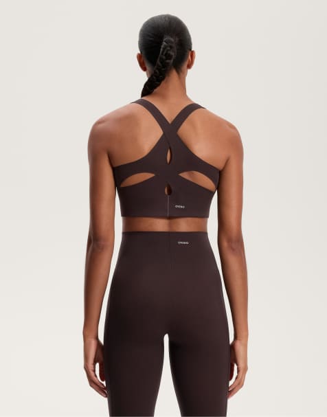 OYSHO Light touch medium-support sports bra in dark brown - view 1