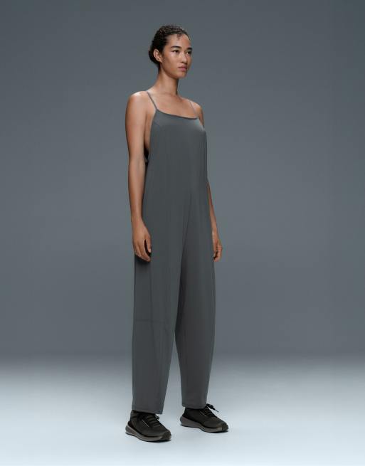 OYSHO Light touch wide long jumpsuit in grey, 3 of 7