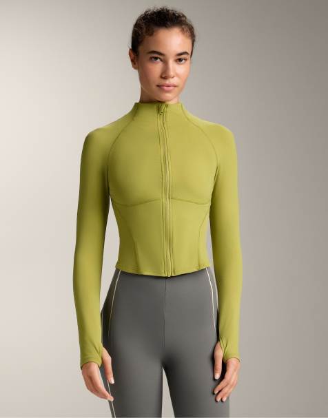 OYSHO Light warm jacket with seams in light green - view 1