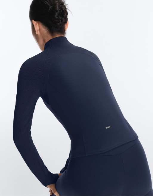 OYSHO Light warm rib technical jacket in navy, 7 of 7