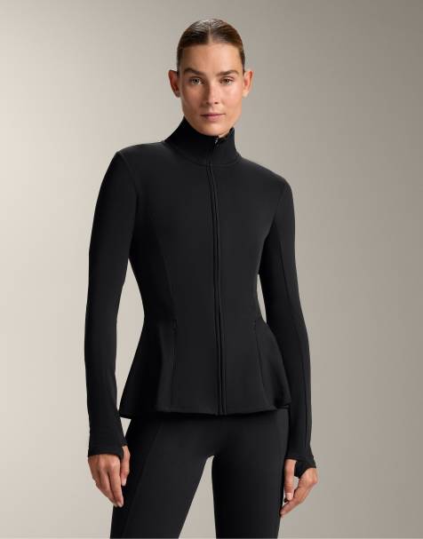 OYSHO Light warm technical peplum jacket in black - view 1