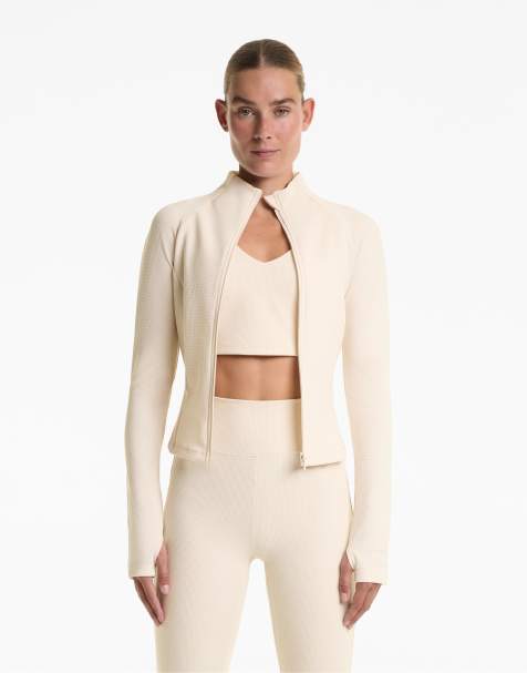 OYSHO Light warm technical waffle jacket in ivory ecru - view 1