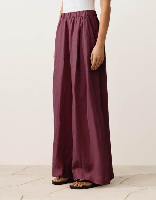 OYSHO – Lila byxor i 100% linnetyg med vida ben, 2 av 4