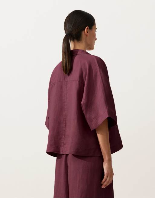 OYSHO - Lilla oversized kortærmet skjorte i 100% hør, 4 af 4