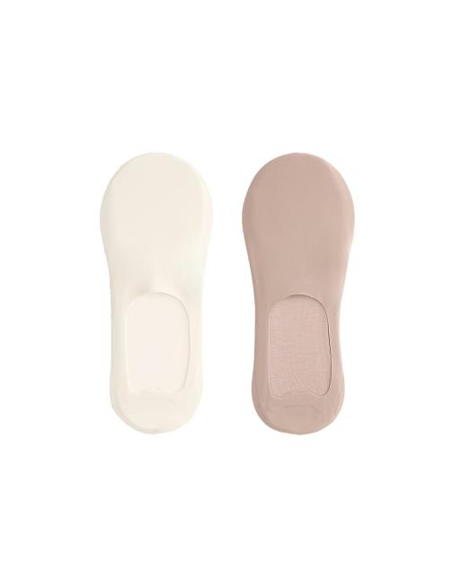 Oysho – Ljusa naturvita, ribbade, osynliga strumpor med halvhög skärning över fotryggen i mikrofiber, 2-pack