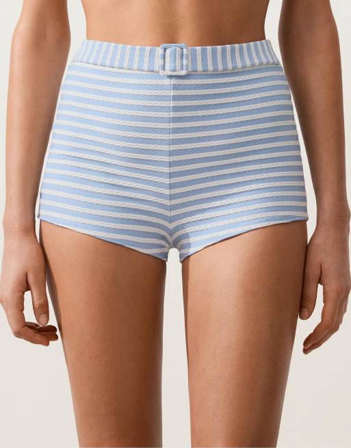 OYSHO – Ljusblå, randig bikini med textur, 4 av 4