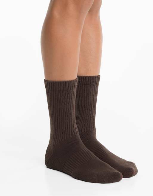 OYSHO – Ljusbruna, melerade, klassiska sportstrumpor i bomullsmix, 3-pack, 3 av 4