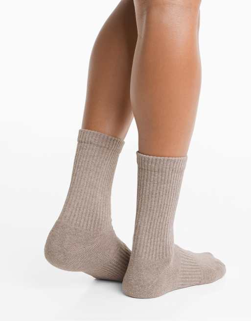 OYSHO – Ljusbruna, melerade, klassiska sportstrumpor i bomullsmix, 3-pack, 4 av 4