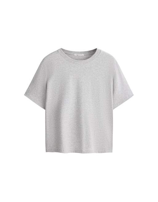 OYSHO – Ljusgrå t-shirt i bomullsmix med boxig passform och korta ärmar, 5 av 5