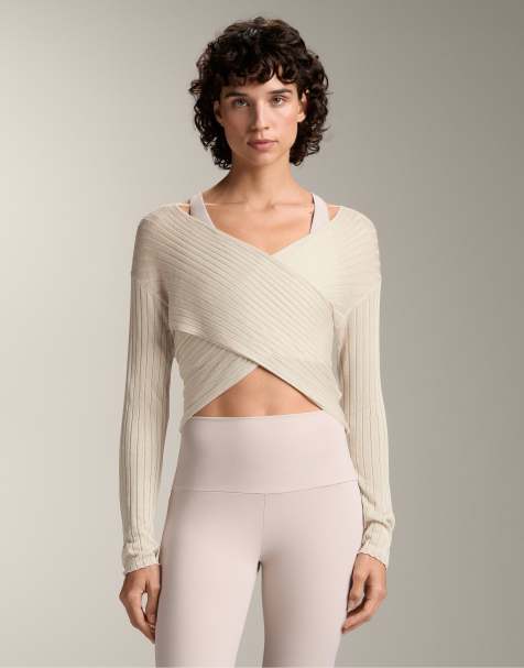 OYSHO – Ljusrosa, finstickad, halvskir och ribbad tröja med korsad design - view 1