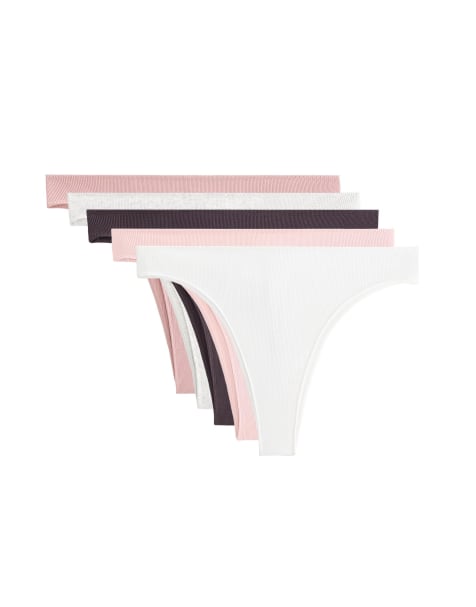 OYSHO – Ljusrosa, ribbade brazilian-trosor i bomullsmix, 5-pack - view 1