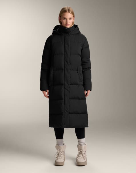 OYSHO Long 100% down padded jacket in black - view 1