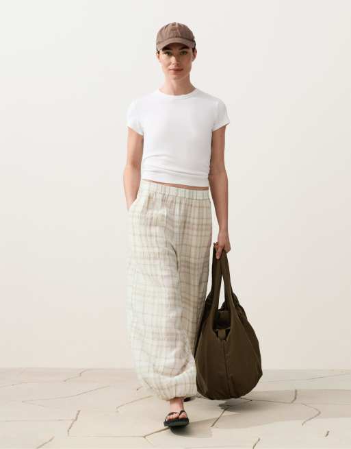 OYSHO long checked bloomer trousers with side pockets.65% linen - 35% lyocell, 2 of 4