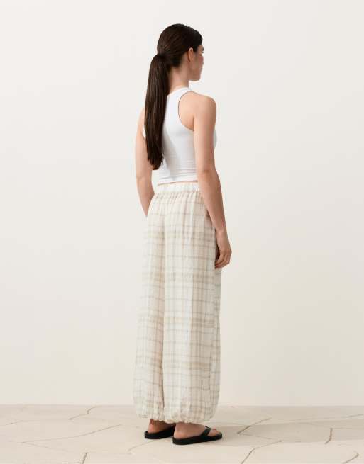 OYSHO long checked bloomer trousers with side pockets.65% linen - 35% lyocell, 3 of 4