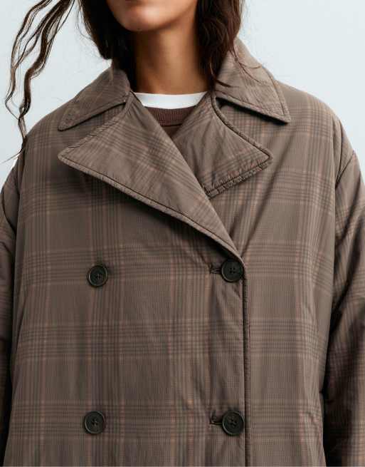 OYSHO Long double-breasted fellex® aerogel padded jacket in dark khaki, 4 of 6