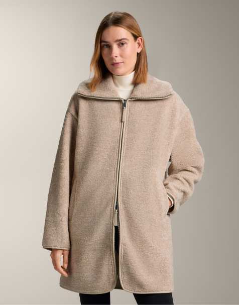 OYSHO Long faux-shearling jacket in sand melange - view 1