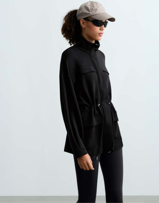 OYSHO Long jacket with modal and soft touch pockets in black, 2 of 6