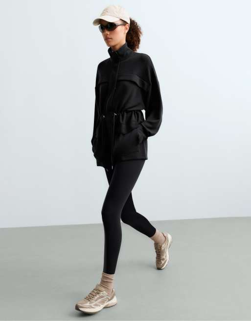 OYSHO Long jacket with modal and soft touch pockets in black, 5 of 6