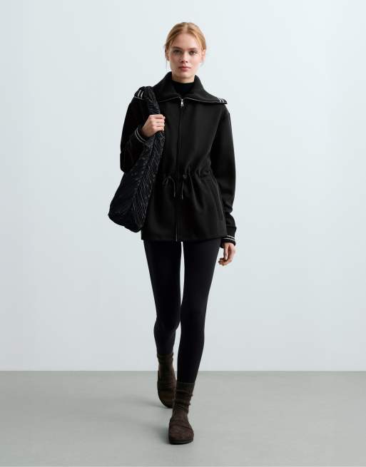 OYSHO Long jacket with modal brushed piping in black, 2 of 7