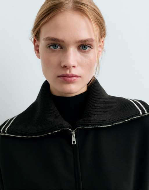 OYSHO Long jacket with modal brushed piping in black, 3 of 7