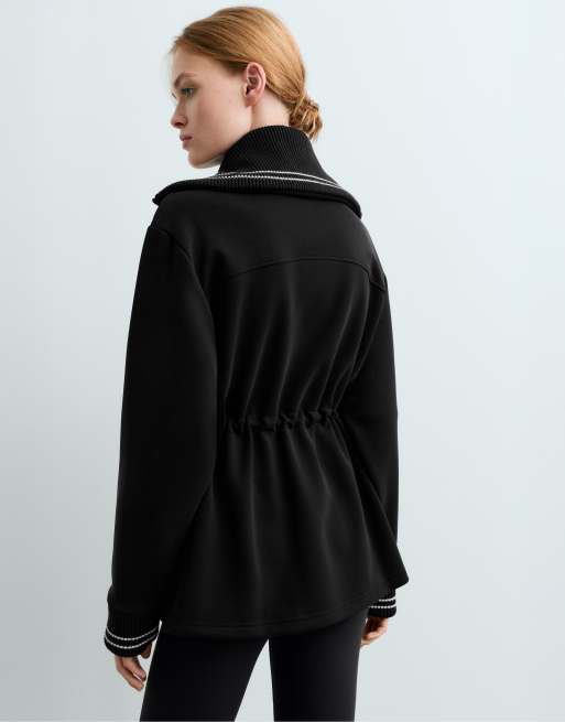 OYSHO Long jacket with modal brushed piping in black, 4 of 7