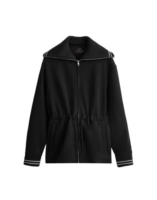 OYSHO Long jacket with modal brushed piping in black, 7 of 7